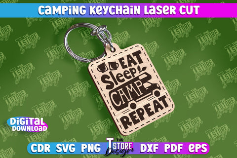 Camping Keychain Laser Cut | Adventure Design | Summer Camping Vibes | CNC File SVG The T Store Design 