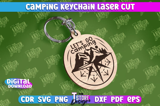 Camping Keychain Laser Cut | Adventure Design | Summer Camping Vibes | CNC File SVG The T Store Design 