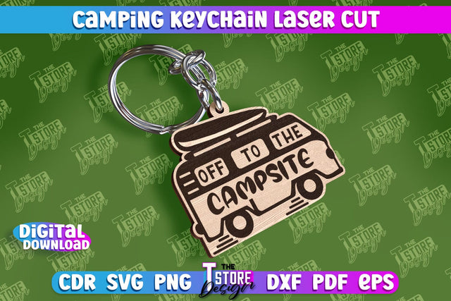 Camping Keychain Laser Cut | Adventure Design | Summer Camping Vibes | CNC File SVG The T Store Design 