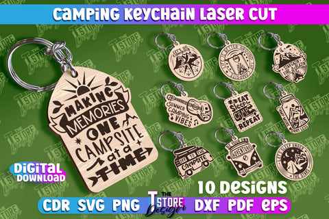 Camping Keychain Laser Cut | Adventure Design | Summer Camping Vibes | CNC File SVG The T Store Design 