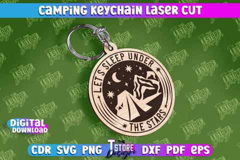 Camping Keychain Laser Cut | Adventure Design | Summer Camping Vibes | CNC File SVG The T Store Design 