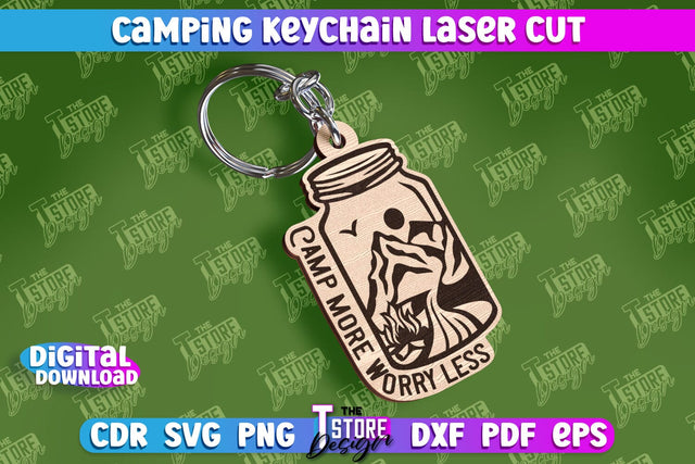 Camping Keychain Laser Cut | Adventure Design | Summer Camping Vibes | CNC File SVG The T Store Design 
