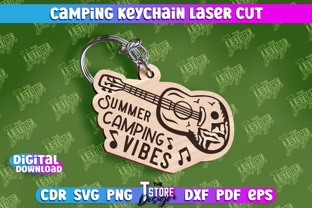 Camping Keychain Laser Cut | Adventure Design | Summer Camping Vibes | CNC File SVG The T Store Design 