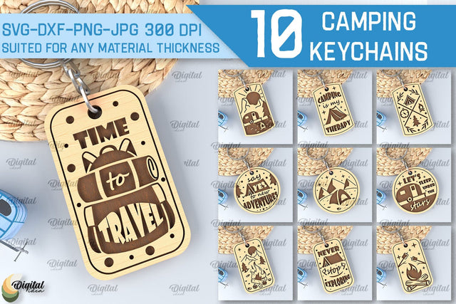 Camping Keychain Laser Cut Bundle. Wooden Keychain SVG SVG Evgenyia Guschina 