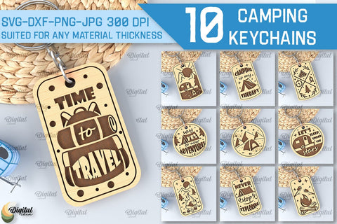 Camping Keychain Laser Cut Bundle. Wooden Keychain SVG SVG Evgenyia Guschina 