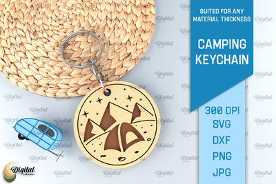 Camping Keychain Laser Cut. Wooden Keychain SVG SVG Evgenyia Guschina 