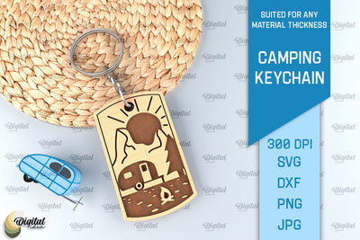 Camping Keychain Laser Cut. Wooden Keychain SVG SVG Evgenyia Guschina 
