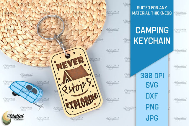 Camping Keychain Laser Cut. Wooden Keychain SVG SVG Evgenyia Guschina 