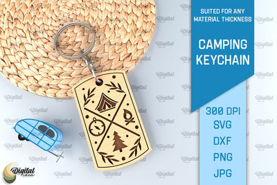 Camping Keychain Laser Cut. Wooden Keychain SVG SVG Evgenyia Guschina 