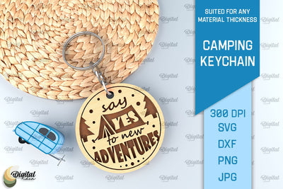 Camping Keychain Laser Cut. Wooden Keychain SVG SVG Evgenyia Guschina 