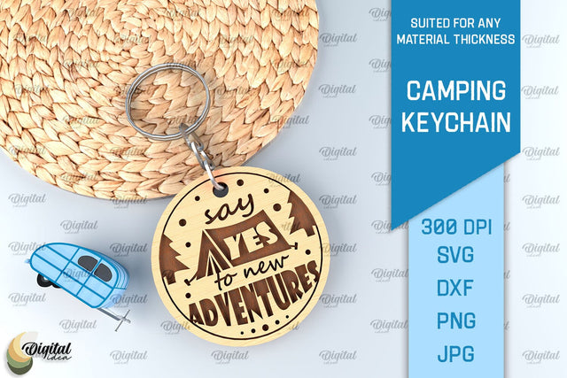 Camping Keychain Laser Cut. Wooden Keychain SVG SVG Evgenyia Guschina 