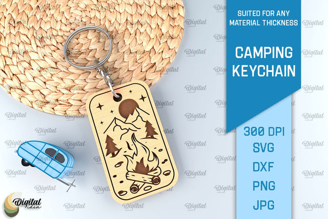 Camping Keychain Laser Cut. Wooden Keychain SVG SVG Evgenyia Guschina 