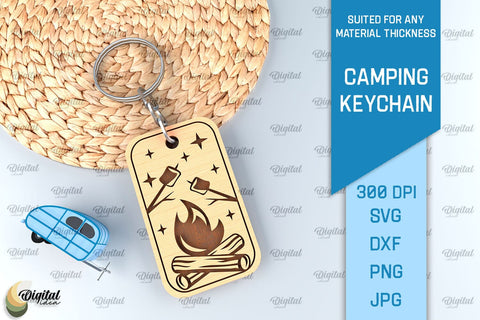 Camping Keychain Laser Cut. Wooden Keychain SVG SVG Evgenyia Guschina 