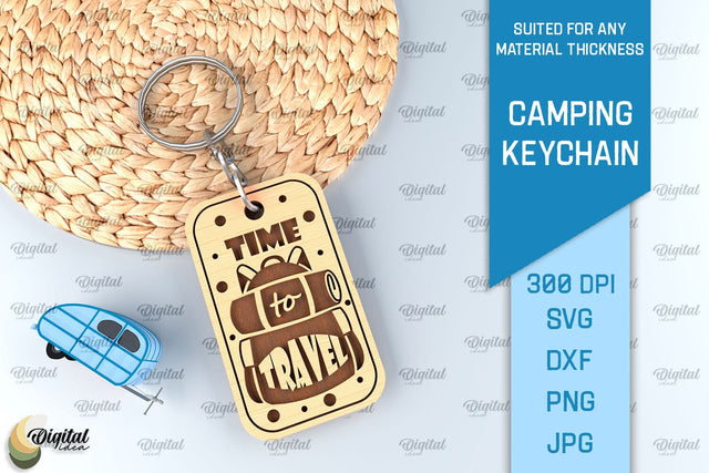 Camping Keychain Laser Cut. Wooden Keychain SVG SVG Evgenyia Guschina 