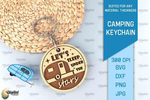 Camping Keychain Laser Cut. Wooden Keychain SVG SVG Evgenyia Guschina 
