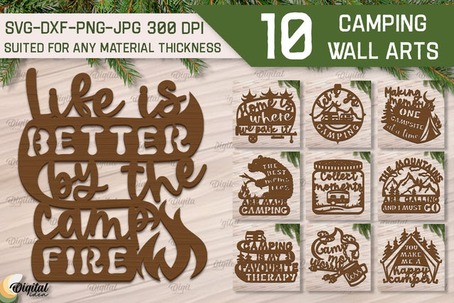 Camping Laser Cut Bundle. Camping Signs Paper Cut SVG Evgenyia Guschina 
