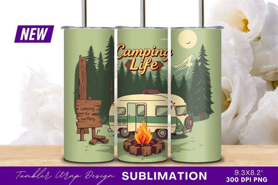 Camping Life Campervan Scene In Forest Landscape Sublimation Regulrcrative 