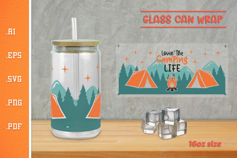 Camping Life Glass Can Wrap 16Oz SVG SVG Slim Studio 