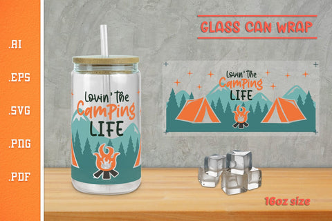 Camping Life Glass Can Wrap 16Oz SVG SVG Slim Studio 