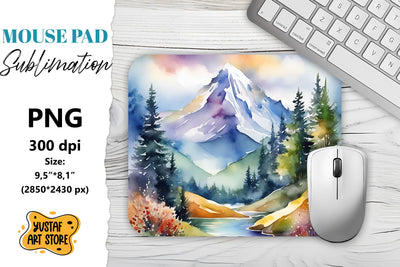 Camping mouse pad sublimation. Watercolor mountain landscape Sublimation Yustaf Art Store 