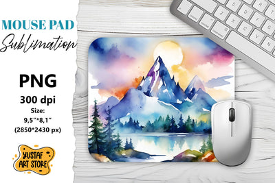 Camping mouse pad sublimation. Watercolor mountain landscape Sublimation Yustaf Art Store 