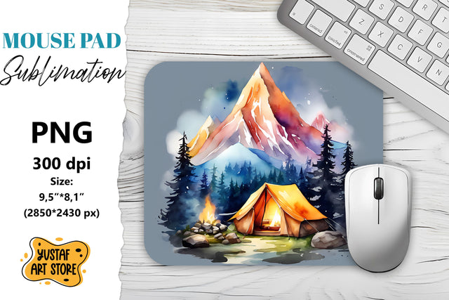 Camping mouse pad sublimation. Watercolor mountain landscape Sublimation Yustaf Art Store 