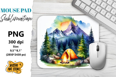Camping mouse pad sublimation. Watercolor mountain landscape Sublimation Yustaf Art Store 