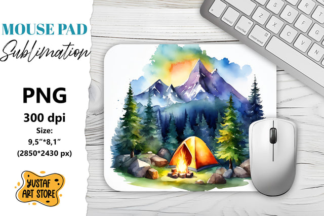 Camping mouse pad sublimation. Watercolor mountain landscape Sublimation Yustaf Art Store 
