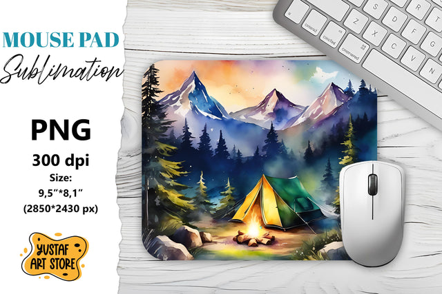 Camping mouse pad sublimation. Watercolor mountain landscape Sublimation Yustaf Art Store 