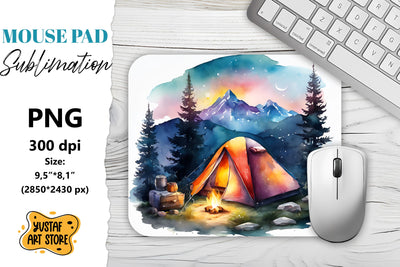Camping mouse pad sublimation. Watercolor mountain landscape Sublimation Yustaf Art Store 