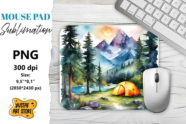 Camping mouse pad sublimation. Watercolor mountain landscape Sublimation Yustaf Art Store 