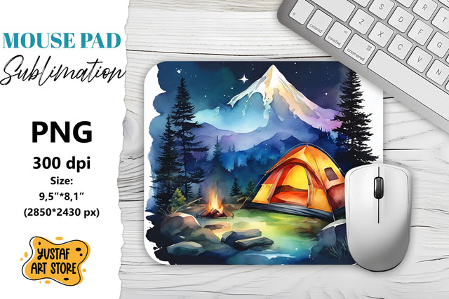 Camping mouse pad sublimation. Watercolor mountain landscape Sublimation Yustaf Art Store 