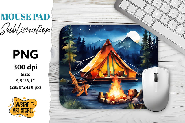 Camping mouse pad sublimation. Watercolor mountain landscape Sublimation Yustaf Art Store 
