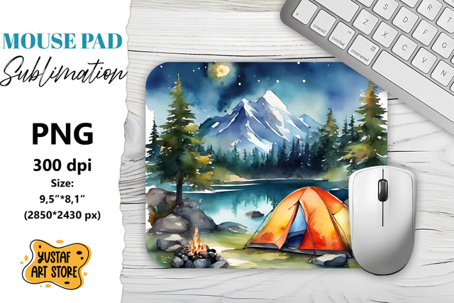 Camping mouse pad sublimation. Watercolor mountain landscape Sublimation Yustaf Art Store 