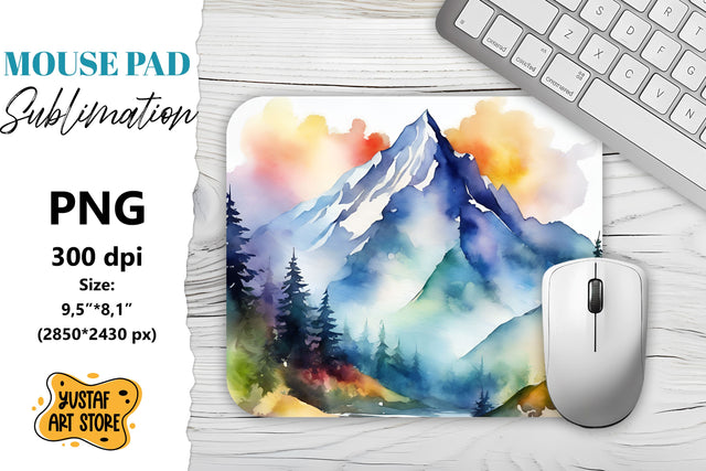 Camping mouse pad sublimation. Watercolor mountain landscape Sublimation Yustaf Art Store 