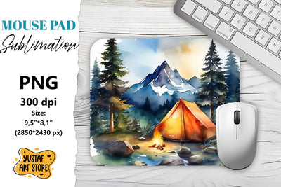 Camping mouse pad sublimation. Watercolor mountain landscape Sublimation Yustaf Art Store 
