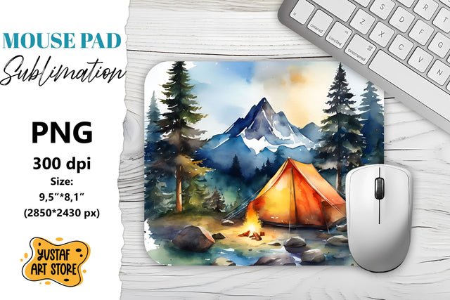 Camping mouse pad sublimation. Watercolor mountain landscape Sublimation Yustaf Art Store 