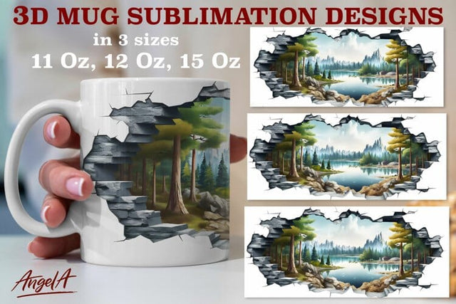 Camping mug wrap sublimation designs / river, forest, nature Sublimation Angelina Semenova 