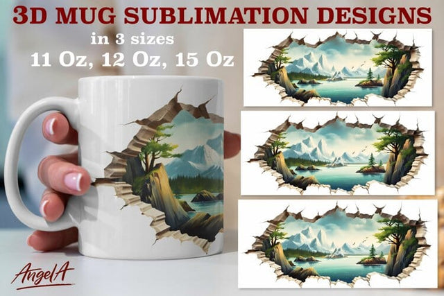 Camping mug wrap sublimation / lake illustration, mountain Sublimation Angelina Semenova 