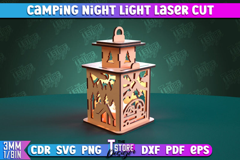 Camping Night Light | Home Design | Night Lamp | Camping Vibes | CNC Files SVG The T Store Design 