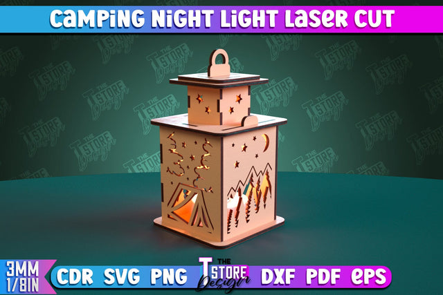 Camping Night Light | Home Design | Night Lamp | Camping Vibes | CNC Files SVG The T Store Design 