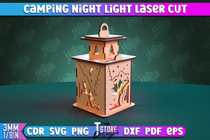 Camping Night Light | Home Design | Night Lamp | Camping Vibes | CNC Files SVG The T Store Design 