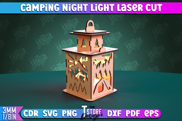 Camping Night Light | Home Design | Night Lamp | Camping Vibes | CNC Files SVG The T Store Design 