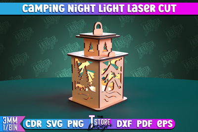 Camping Night Light | Home Design | Night Lamp | Camping Vibes | CNC Files SVG The T Store Design 
