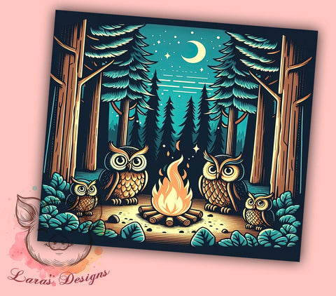 Camping Owl 20oz Tumbler Png, Straight & Tapered Tumbler Png, Owl Tumbler Png, Digital Download PNG Sublimation Lara' s Designs 