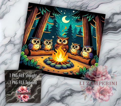 Camping Owl 20oz Tumbler Wrap PNG, Camping Tumbler Png, Straight & Tapered Tumbler Wrap, Instant Digital Download Sublimation Li Zamperini 
