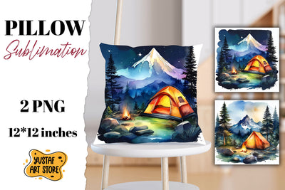 Camping pillow sublimation. Watercolor camping Sublimation Yustaf Art Store 