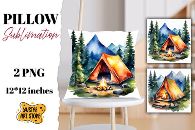 Camping pillow sublimation. Watercolor camping Sublimation Yustaf Art Store 