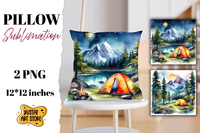 Camping pillow sublimation. Watercolor camping Sublimation Yustaf Art Store 