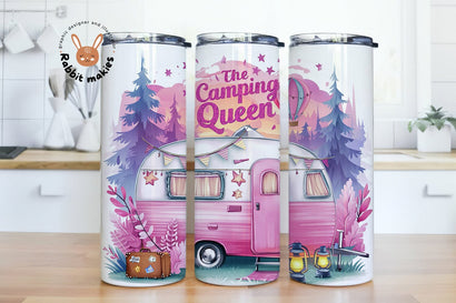 Camping Queen 20 oz Skinny Tumbler Sublimation, Seamless Camp Sublimation, Watercolor Camping Tumbler Sublimation Rabbitmakies 